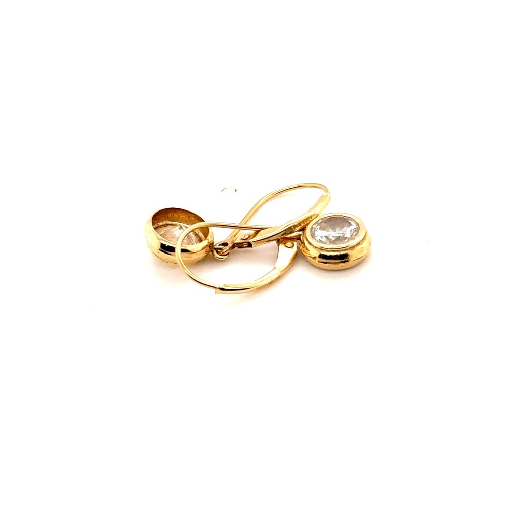 14k Yellow Gold Bezel Set Cubic Zirconia Leverback Drop Earrings 1.6g CZ - Picture 9 of 10
